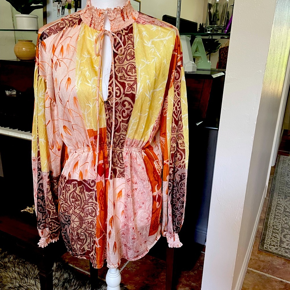 Zara mixed pattern long sleeve blouse